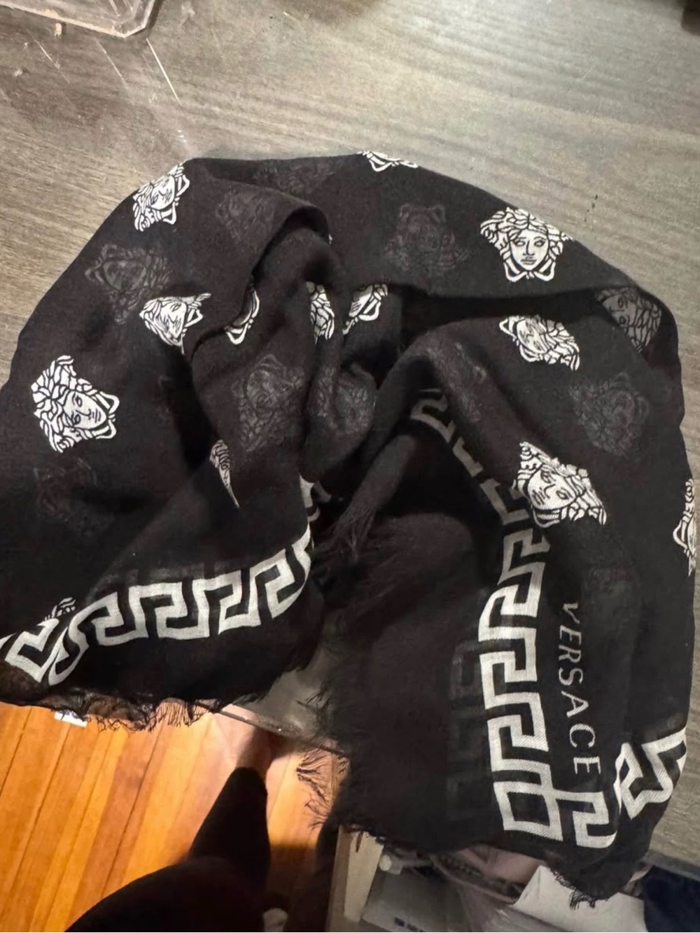 Versace Black and White Medusa Pattern Scarf